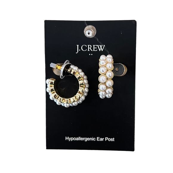 NWT J. Crew Gold 18mm Pearl Hoop Earrings - Picture 1 of 8